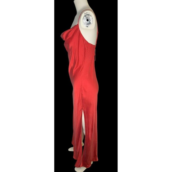 VTG Victoria's Secret SILK Y2K 90s Red Satin Cowl Slip Dress Open Tie Back S - Picture 4 of 10
